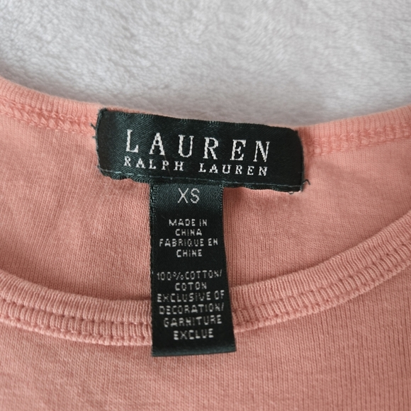 Y2K Lauren Ralph Lauren Womens XS TShirt Peach Coral Short Sleeve Cotton RL Logo - Picture 4 of 10